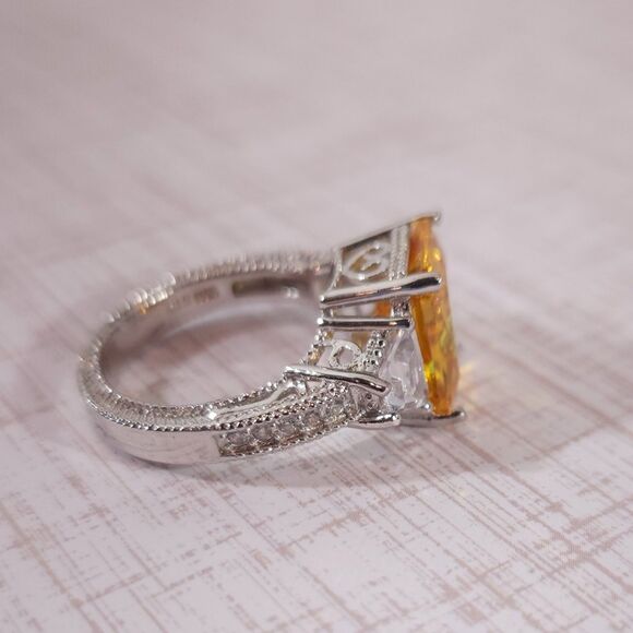 Simulated Yellow and White Diamond Ring in Sterling Silver Size 7 - Picture 5 of 10